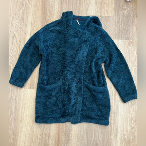 Free People Women’s Fuzzy‎ Green/Blue Button Close Hoodie Jacket Size Small